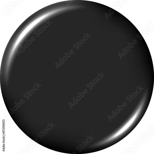 Black badge mockup. Isolated round badge button brooch. Realistic black blank glossy round button badge pin. Vector illustration.