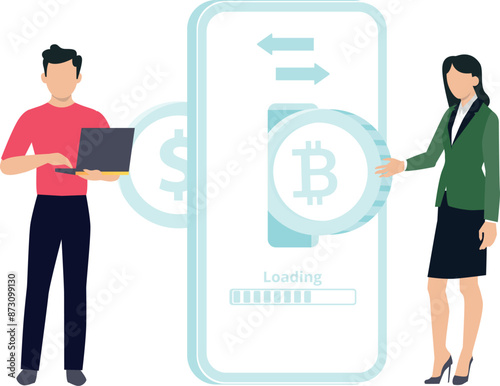 Boy and girl transferring money online.