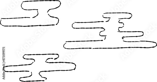 線画の雲柄の和風手描きイラスト