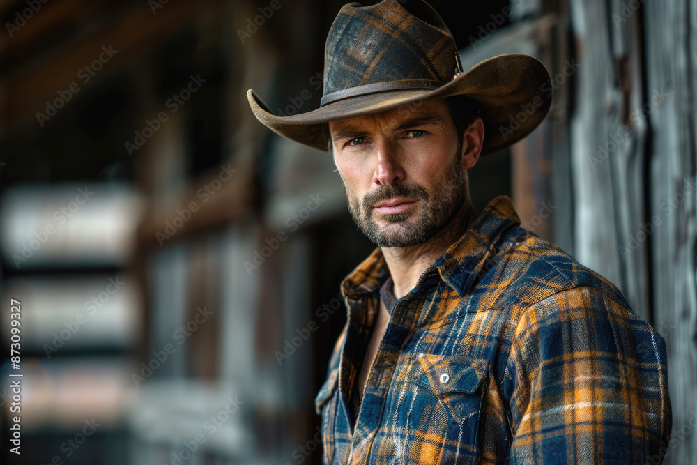 Bold and Defiant: Portrait of a Muscular Cowboy with Chiseled Abs Bold and Defiant: Portrait of a Muscular Cowboy with Chiseled Abs