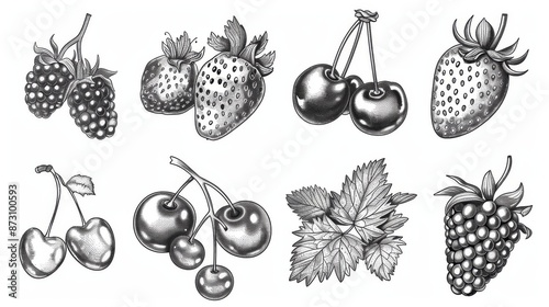 Wallpaper Mural Blackberry, cranberry, red and black currant, gooseberry, bilberry, grape, briar berry isolated sketches. Torontodigital.ca