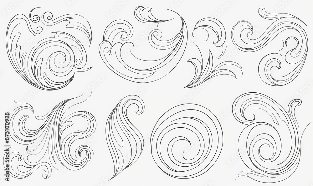Fototapeta premium A doodle wind motion, a windy wave effect of modern cartoon effects. The wind blows in a speed motion, wind spiral clouds of winter hurricanes as well as summer breezes.