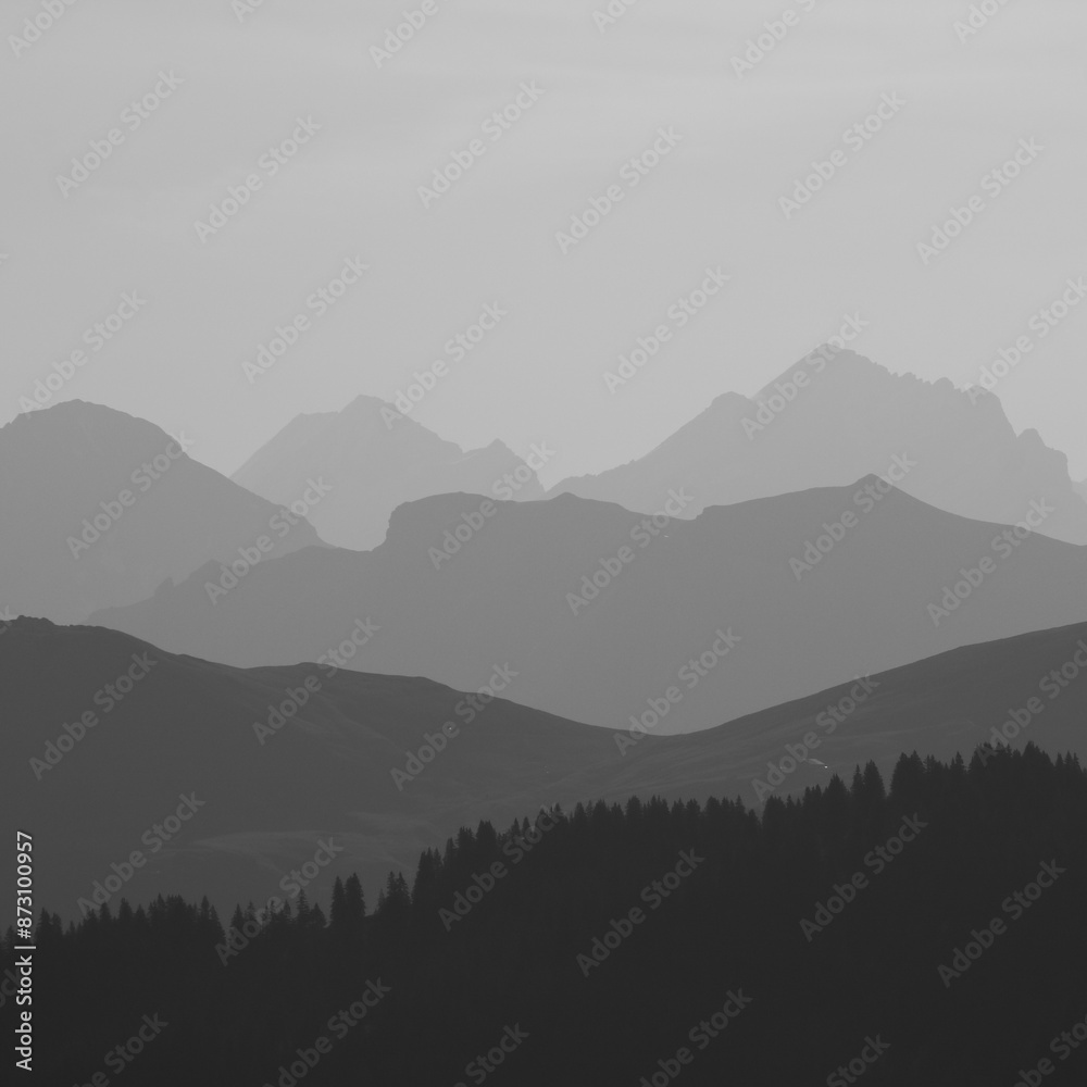 Dream like mountain ranges in the morning light seen from Vorder Walig, Switzerland. Dream like mountain ranges in the morning light seen from Vorder Walig, Switzerland.