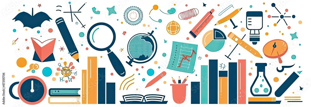 Educational science tools and books illustration. Colorful visual of learning elements, perfect for academic and educational use. Educational science tools and books illustration. Colorful visual of learning elements, perfect for academic and educational use.