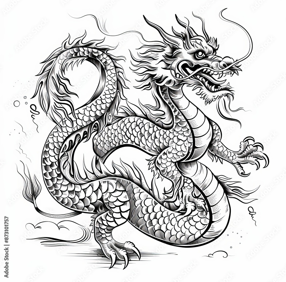 An ancient heraldic hand drawn illustration of a dragon. A magical sea dragon monster. A magnificent royal coat of arms with an engraved dragon head. An ancient heraldic hand drawn illustration of a dragon. A magical sea dragon monster. A magnificent royal coat of arms with an engraved dragon head.