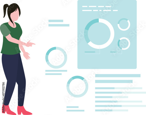 The girl is looking at the chart graph.