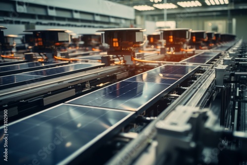 Robot arms assembling solar panels on factory production line © CojanAI