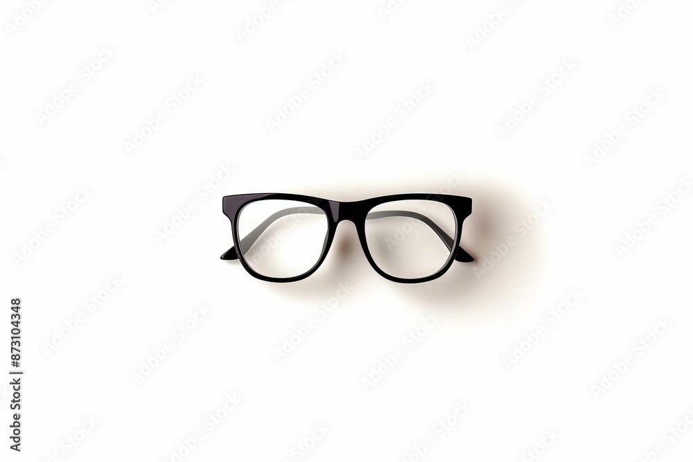 A pair of classic black eyeglasses placed on a clean white background. Ideal for fashion, accessories, and minimalism themes. A pair of classic black eyeglasses placed on a clean white background. Ideal for fashion, accessories, and minimalism themes.