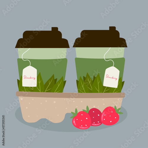 Cardboard Cup Holder Tray Hot Two Tea at Taste Strawberry 