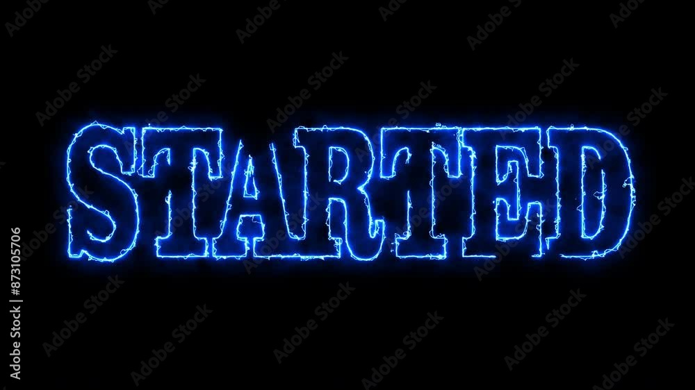 a word STARTED prefix starts with a rotating blue glowing effect a word STARTED prefix starts with a rotating blue glowing effect