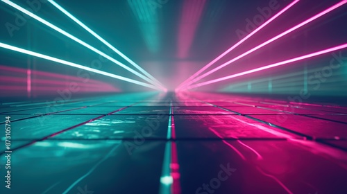 Minimalistic Laser Grid with Vibrant Beams on Dark Background. photo