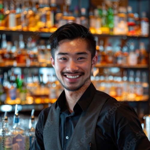 Portrait of a young Asian male bartender