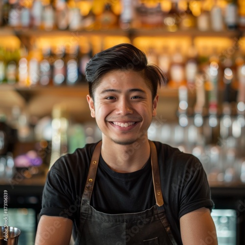 Portrait of a young Asian male bartender