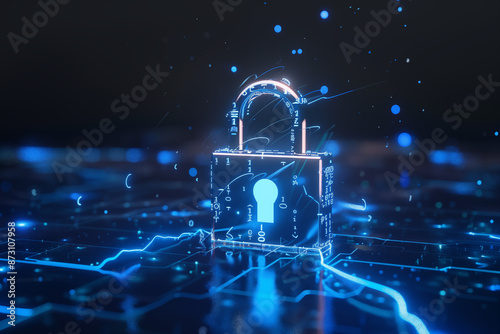 Digital lock icon technology background.