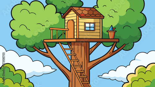 a treehouse high up in a tree 