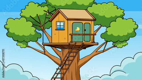 a treehouse high up in a tree 