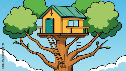 a treehouse high up in a tree 