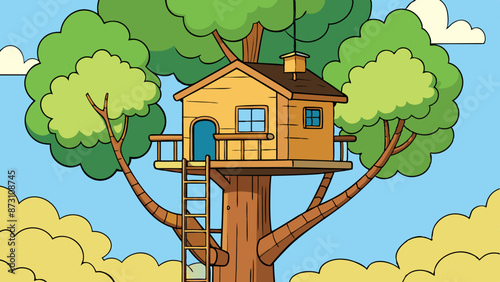 a treehouse high up in a tree 