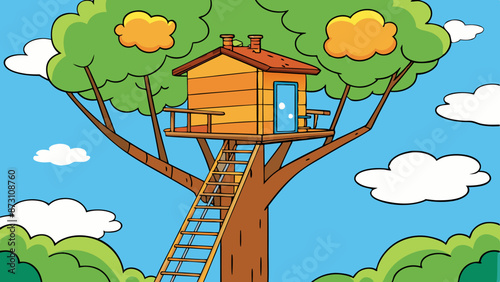 a treehouse high up in a tree 