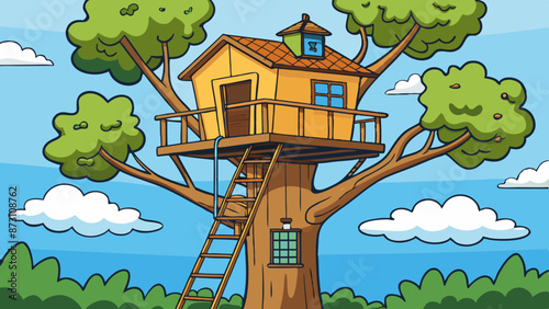 a treehouse high up in a tree 