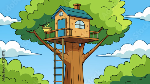 a treehouse high up in a tree 