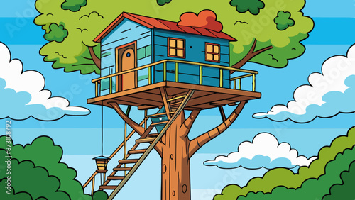 a treehouse high up in a tree 