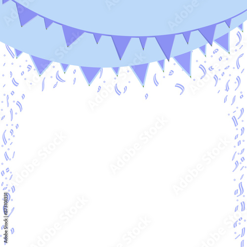 Blue party flyer with flags and confetti photo