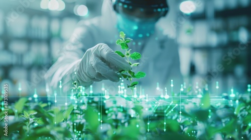 Wallpaper Mural Scientist conducting plant research with advanced technology in a modern laboratory, showcasing innovation in botany and biotechnology. Torontodigital.ca