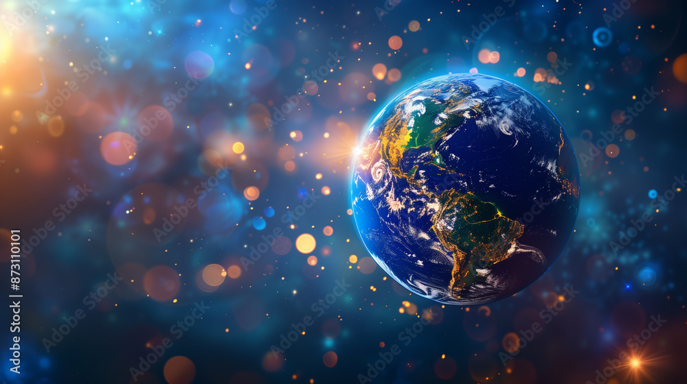 Earth in Space with Glowing Stars and Nebulae Earth in Space with Glowing Stars and Nebulae