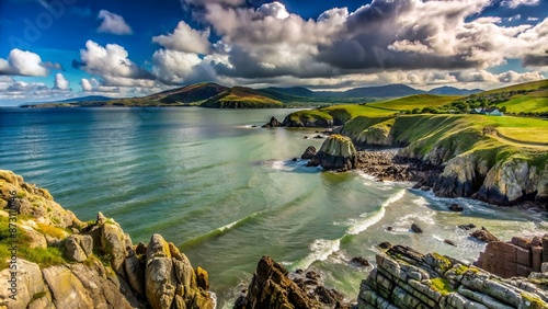 Rocky coastline No 3, looking towards the Llyn Peninsula from near Morfa Dyffryn, Wales, UK, Static Camera, 20 Second version photo