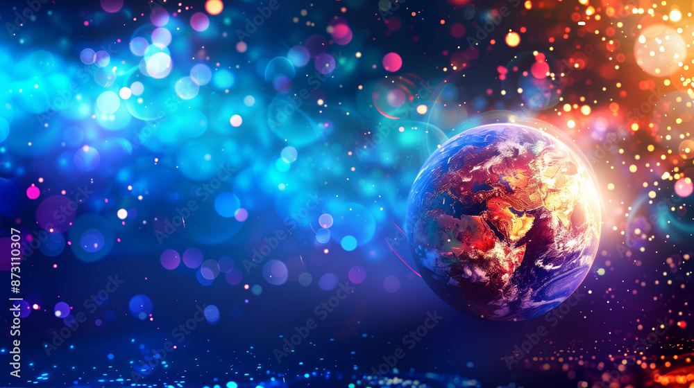 Obraz premium Earth in Space with Glowing Stars and Nebulae