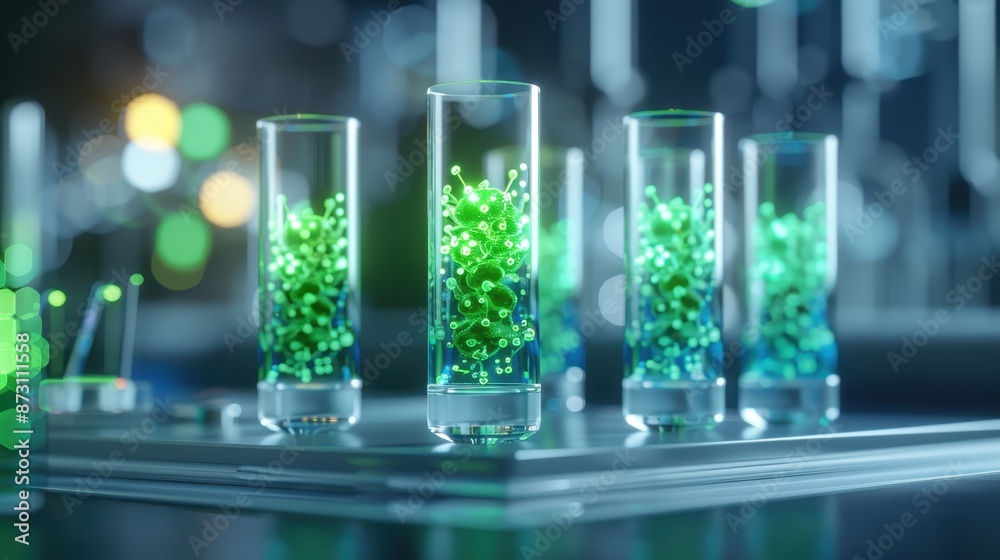 Colored glass beads in clear cylindrical containers in a lab setting. Vibrant colors and laboratory atmosphere, perfect for chemistry themes. Colored glass beads in clear cylindrical containers in a lab setting. Vibrant colors and laboratory atmosphere, perfect for chemistry themes.