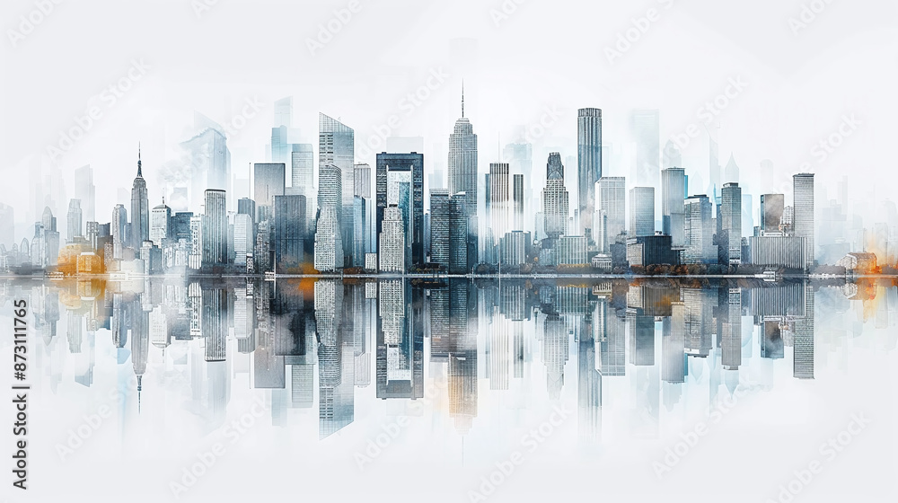 Fototapeta premium Panorama of Skyscrapers on White Background