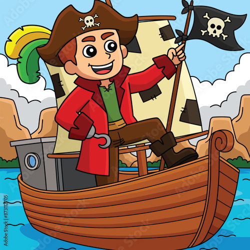 Pirate Boat Cartoon Colored Cartoon Illustration