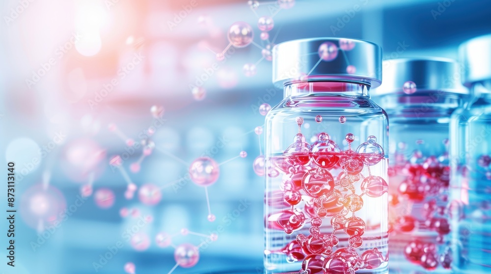 Abstract representation of molecules in a clear jar. Scientific exploration in a high-tech laboratory setting. Abstract representation of molecules in a clear jar. Scientific exploration in a high-tech laboratory setting.
