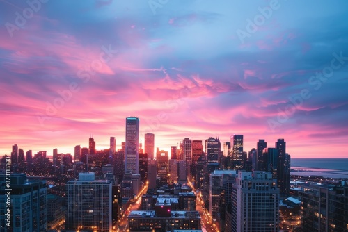 Wallpaper Mural Beautiful city skyline at sunset with vibrant colors and a stunning blend of urban architecture against a dramatic, colorful sky. Torontodigital.ca