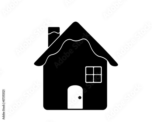 Simple drawing of house, black vector icon 