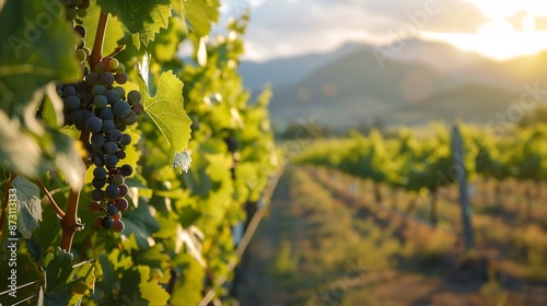 Vineyard Landscape with Grapes and Sun
