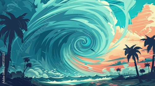 Hurricane flat design side view cyclone theme cartoon drawing colored pastel