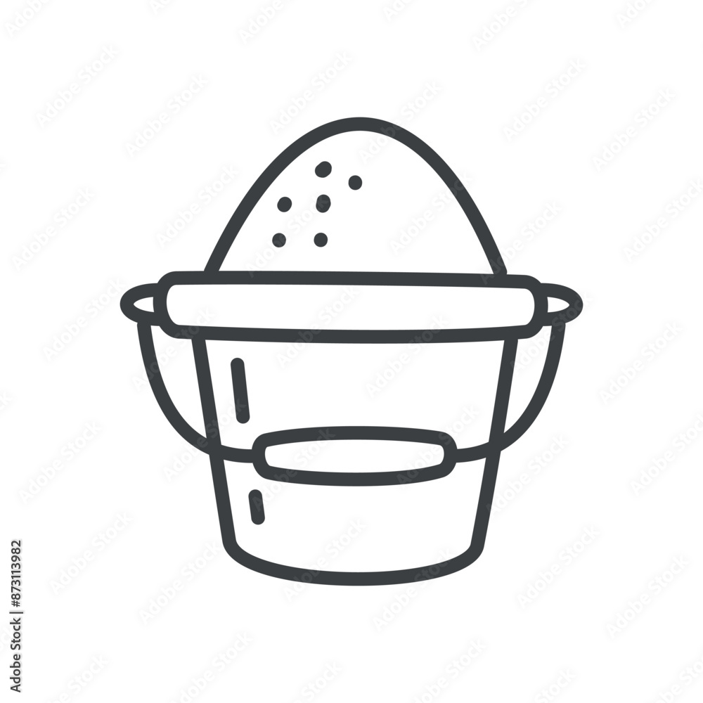 Cute toy bucket icon. Hand drawn monochrome illustration of a plastic bucket with sand isolated on a white background. Vector 10 EPS. Cute toy bucket icon. Hand drawn monochrome illustration of a plastic bucket with sand isolated on a white background. Vector 10 EPS.