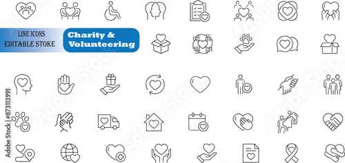 Charity and Volunteering Editable Icons set.