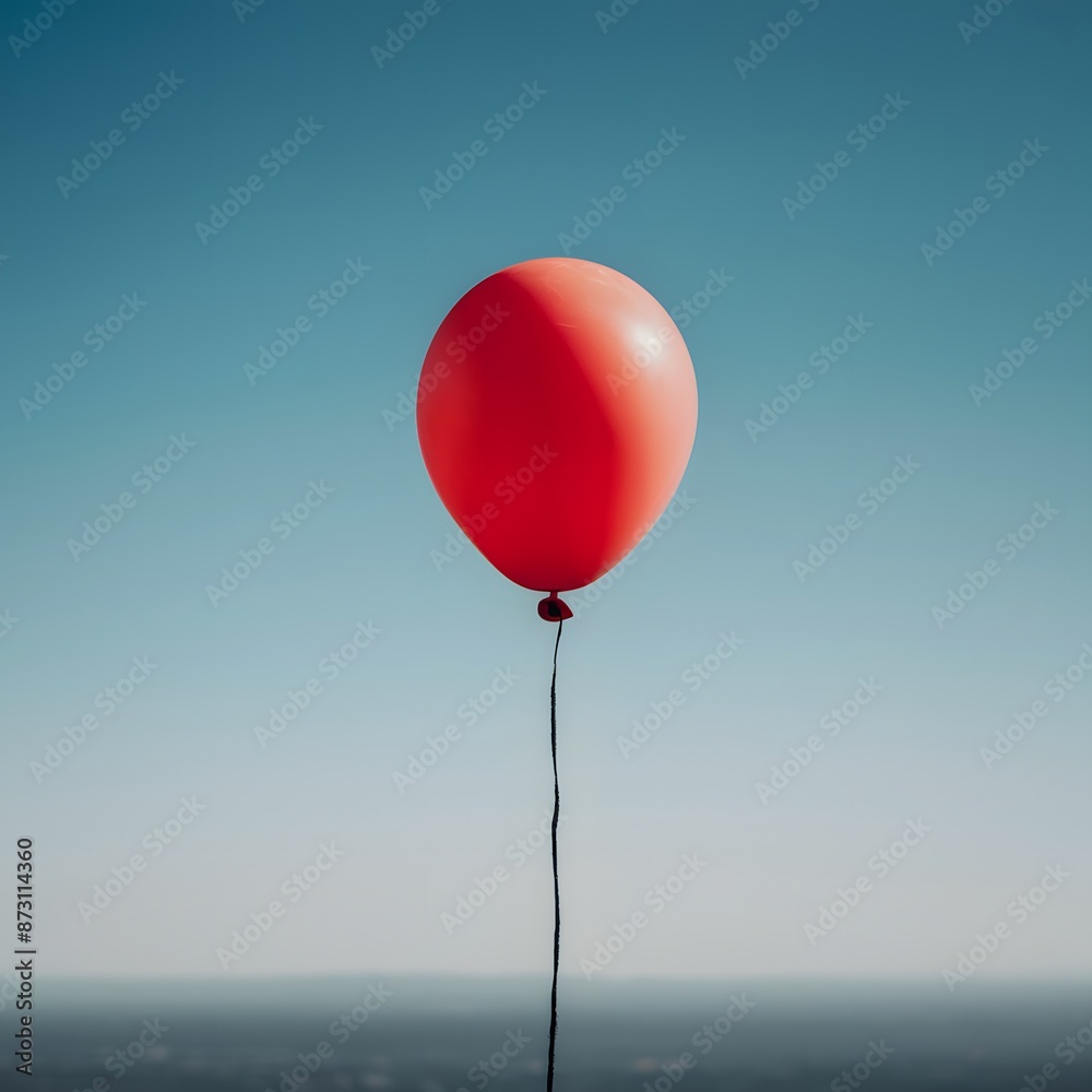 Red balloon floats gracefully against vast blue sky For Social Media Post Size