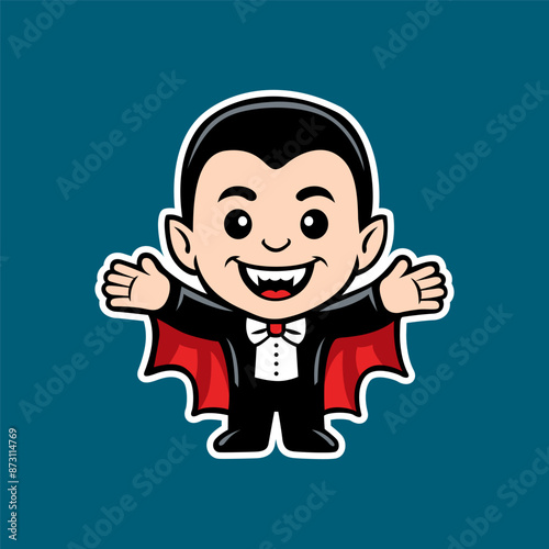 Cute vampire Dracula cartoon character illustration. Sticker for Halloween. Vector art isolated on solid background