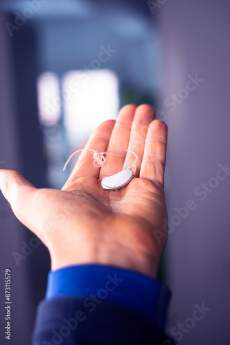 Hearing aid ear of man