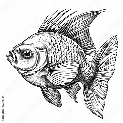 Flounder and flatfish isolated monochrome sketch icon. Modern demersal fish, gulf or southern summer flounder, Paralichthys albigutta, European winter Halibut olive flounders. photo