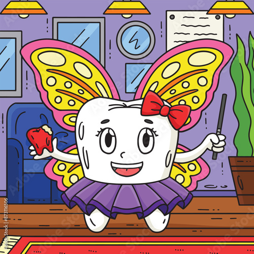 Dental Care Tooth as a Fairy Colored Cartoon 