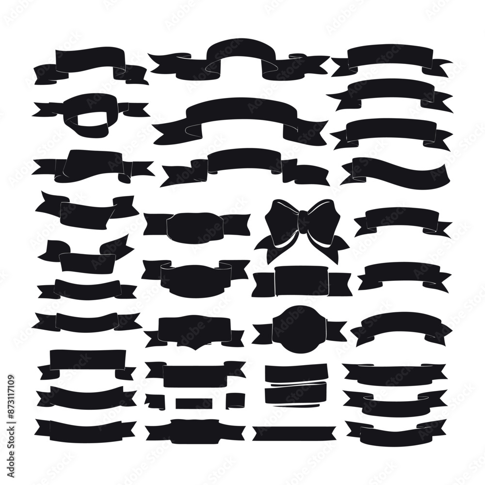 Banner ribbon set silhouette vector black shape Banner ribbon set silhouette vector black shape
