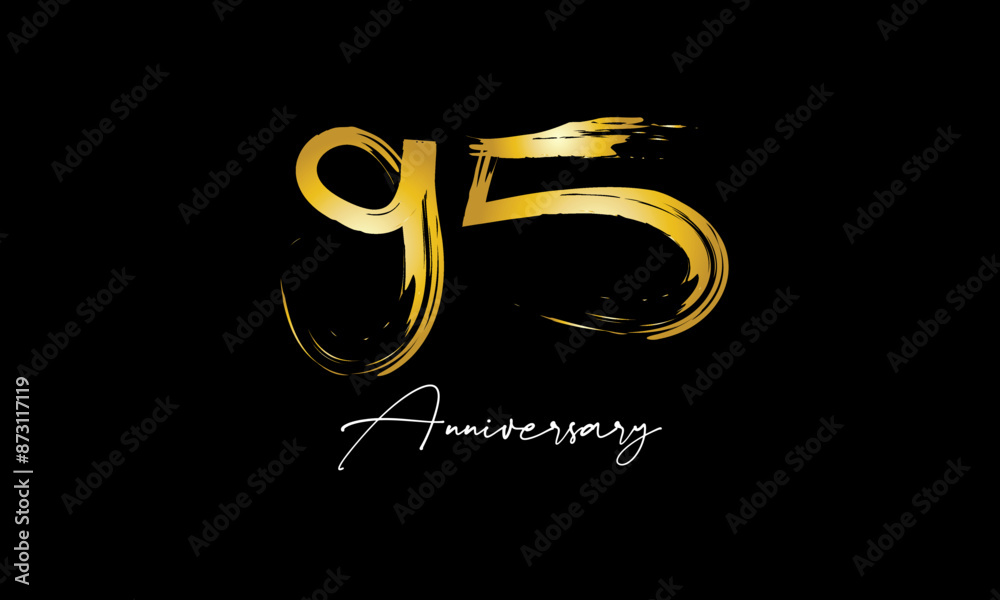 Number 95 Anniversary Handwriting Gold Abstract Logo Number 95 Anniversary Handwriting Gold Abstract Logo