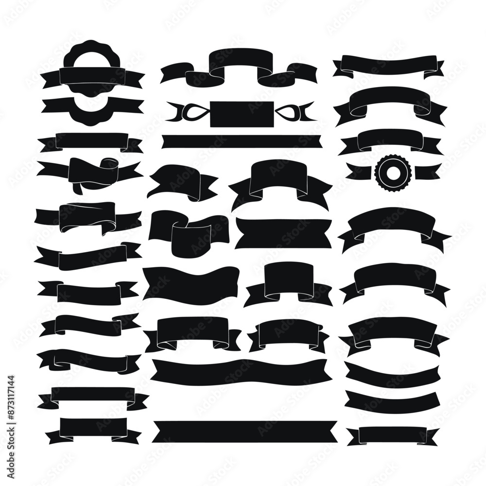 Banner ribbon set silhouette vector black shape Banner ribbon set silhouette vector black shape