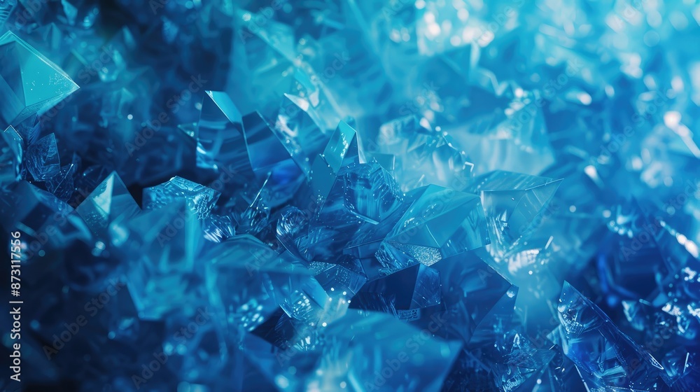 A dynamic abstract background with crystalline structures in cool hues.